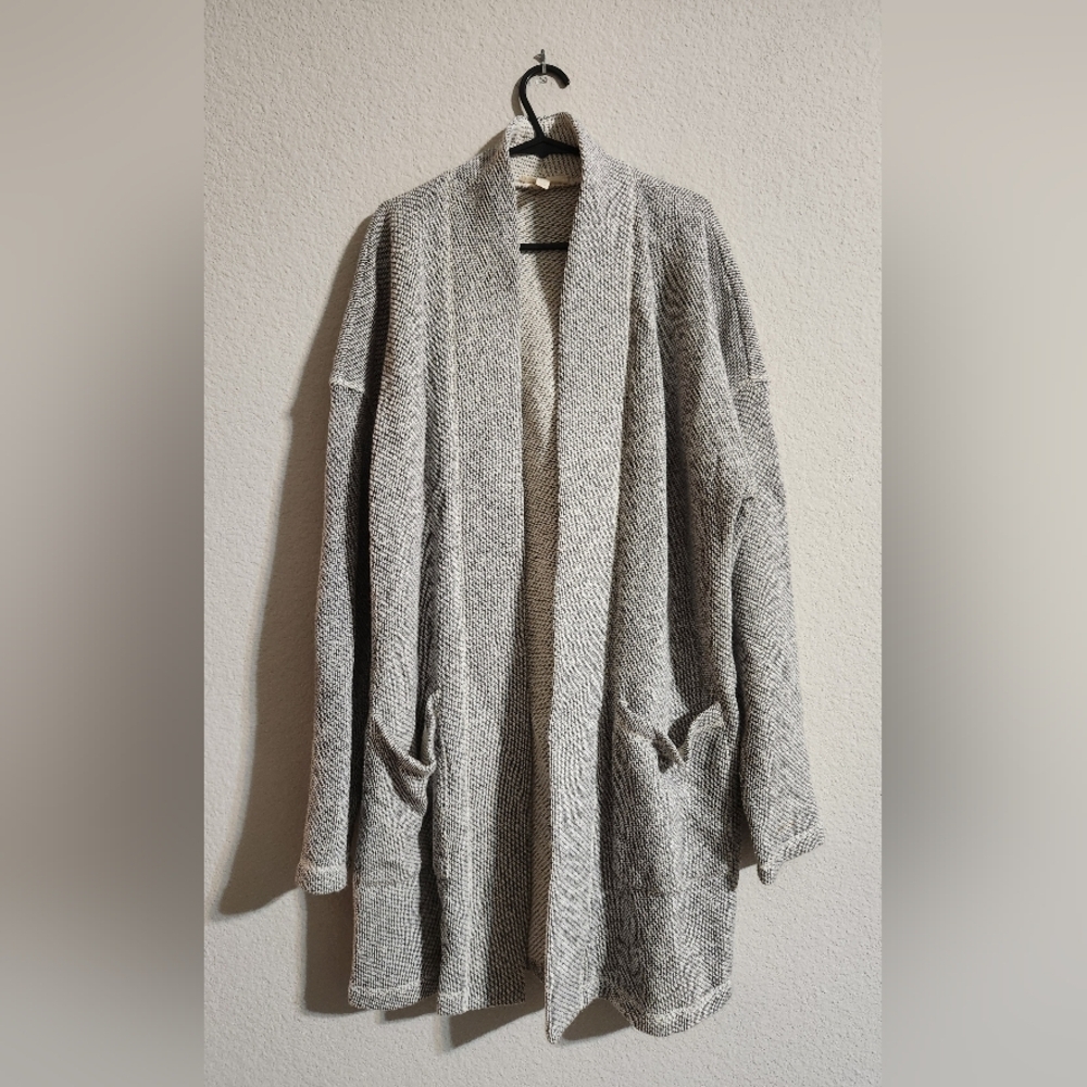 Eileen Fisher Organic Cotton Tweed Open-Front Blazer Cardigan light grey medium